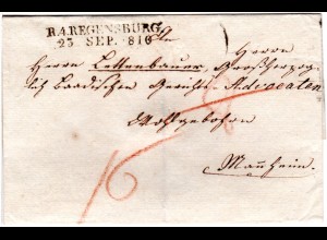 Bayern 1810, L2 R.4. REGENSBURG auf Porto Brief n. Mannheim in Baden