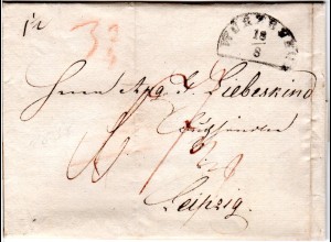 Bayern 1836, HKS WÜRZBURG auf Porto Brief n. Leipzig, Sachsen