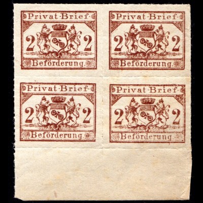Mainz Privat Brief Beförderung, postfr. 4er-Block 2 Pf. durchst. m. Bogenrand