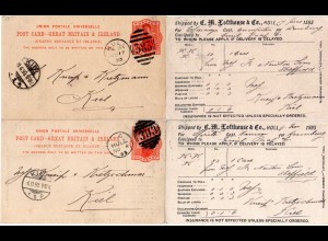 GB 1893, 2 Ganzsachen v. Hull m. rs. Zudruck C.M. Lofthouse & Co m. Schiffsnamen