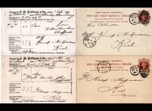 GB 1883/87, 2 Ganzsachen v. Hull m. rs. Zudruck C.M. Lofthouse m. Schiffsnamen