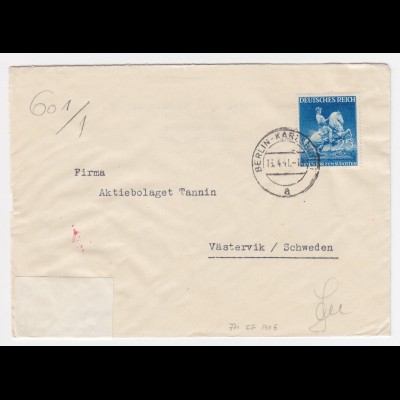 DR Schweden 1941, EF 25 Pf. portorichtig auf Zensur Brief v. Karlshorst. #1971