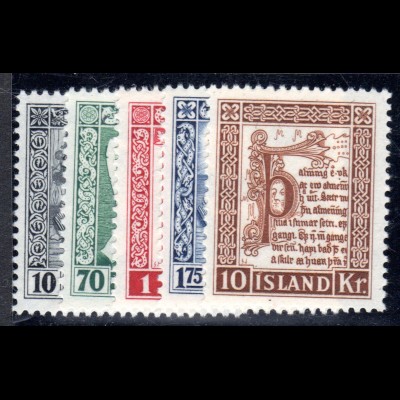 Island 287-291**, Schriftensatz kpl. postfrisch