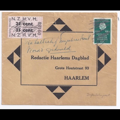 NL 1964, Schiedam Straßenbahnpostmarke auf Presse Brief n. Haarlem. #1768
