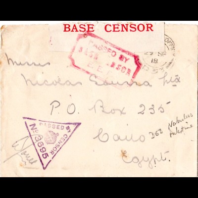 GB/Turkey/Palestine 1918, censored field post cover from FPO D 53 Nabulus