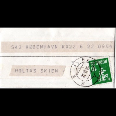 Norwegen 1945, 10 öre auf Telegramm v. SKIEN