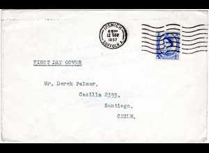 GB 1957, 4d auf FDC v. Ipswich n. Chile. (Kat. 120 €)
