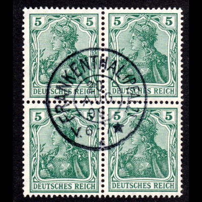DR, 4er-Block 5 Pf. Germania m. Bayern Fremdentwertung v. FRANKENTHAL, Pfalz