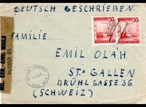 Österreich 1946, MeF 2x30 G. auf Zensur Brief v. AIGEN Salzburg i.d. Schweiz