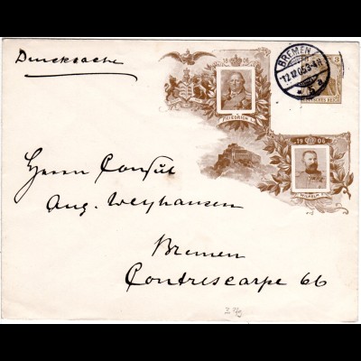 DR 1905, 3 Pf. Germania Privat Ganzsache Brief, gebr. als Ortsbrief v. Bremen 5a