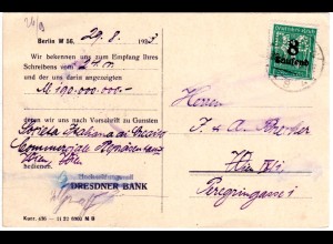 DR 1923, 8 T./30 Pf. m. perfin Firmenlochung auf Bank Karte v. Berlin. Geprüft.