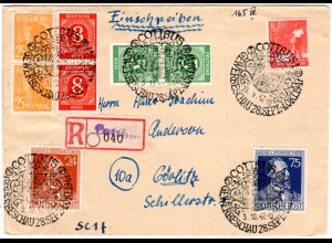 1947, 9 Marken auf Einschreiben Brief m. Sonderstpl. Cottbus Gewerbeschau