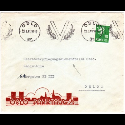 Norwegen 1941, Oslo V-Maschinenstpl. auf Orts-Brief m. 10 öre. Adresse!