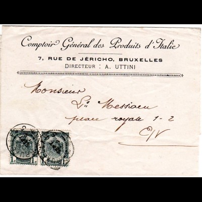 Belgien 1894, Paar 1 C. auf kpl. Orts-Drucksachenschleife v. Brüssel