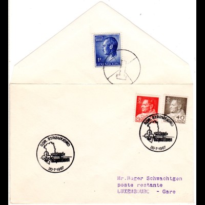 Grönland 1967, 40+50 öre auf Brief m. 1 F. Luxemburg Poste Restante Gebühr
