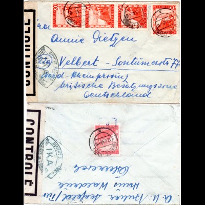 Österreich 1948, MeF 5x20 G. vorder- u. rücks. auf Zensur Brief v. Seefeld