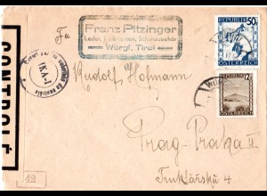 Österreich 1946, 12+50 Gr. auf Zensur Brief v. Wörgl i.d. Tschechoslowakei
