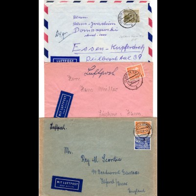 Berlin 1949/52, 3 Luftpost Briefe, dabei gute EF 50 Pf.