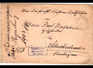 Bayern 1904, Posthilfstelle ZAITSKOFEN Taxe Eggmühl auf portofreiem Brief 