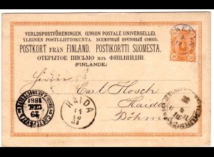 Finnland 1881, blauer Fingerhut Stpl. EKENÄS auf 10 P. Ganzsache n. Österreich.