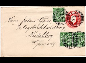 GB 1912, 3x1/2d Zusatzfr. auf 1d Ganzsache Brief v. AYR n.Deutschland