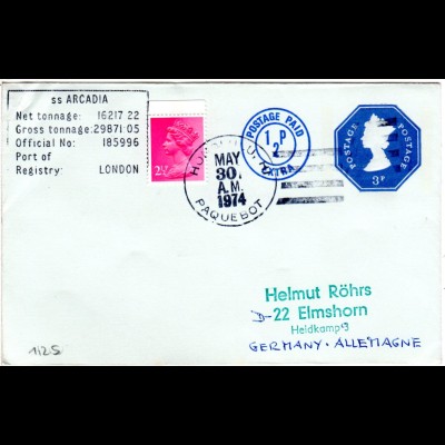 GB 1974, Honolulu PAQUEBOT u. R6 SS ARCADIA auf Hawaii Schiffspost Brief 
