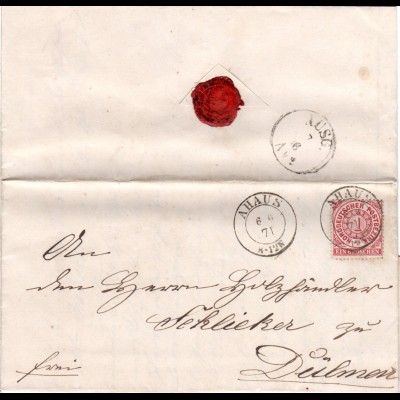 NDP 1871, K2 AHAUS klar auf Brief m. 1 Gr. n. Dülmen