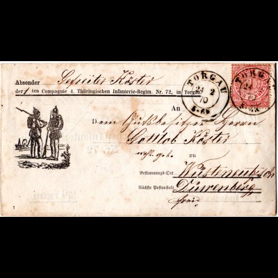 NDP 1870, 1 Gr. auf Militär Umschlag Wendebrief v. K2 TORGAU