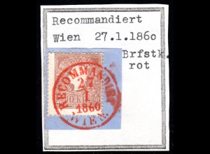 Österreich, 10 Kr. auf schönem Briefstück m. rotem K1 RECOMMANDIRT WIEN