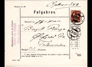 Norwegen 1907, EF 30 öre/7 Sk. auf Nachnahme Paketkarte v. Skien II