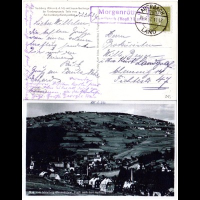 DR 1932, MORGENRÖTHE Auerbach (Vogtl.) Land, Landpost Stpl. auf AK m. 6 Pf.