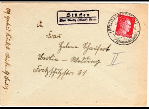 DR 1943, STÜCKEN über Beelitz (Mark) Stadt, Landpost Stpl. auf Brief m. 12 Pf.