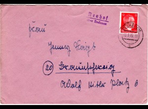 DR 1945, NEUHOF über Bockenem, Landpost Stpl. auf spätem WK II-Brief m. 12 Pf.