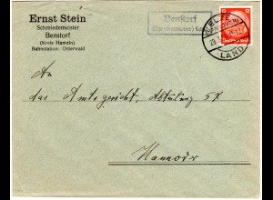 DR 1933, Benstorf Elze (Hannover) Land, Landpost Stpl. auf Brief m. 12 Pf.