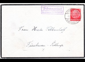 DR 1937, SCHWAGSTORF über Fürstenau (Kr. Bersenbrück), Brief m. Landpost Stpl.