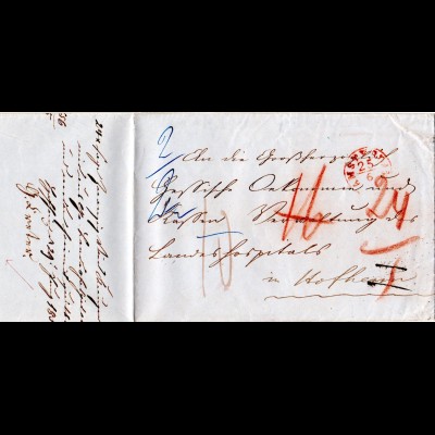 NL 1851, Consulats Porto Brief m. rotem K1 AMSTERDAM via Preussen n. Hofheim