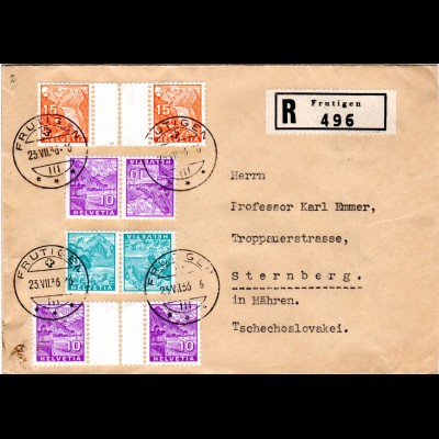 Schweiz 1936,4 Zusammendruckpaare auf Einschreiben Brief v. Frutigen