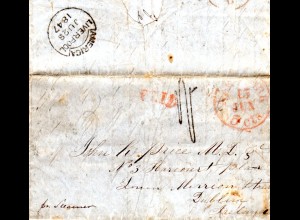US 1847, transatlantic letter from Poquetonock, Connecticut via NY to Ireland. 