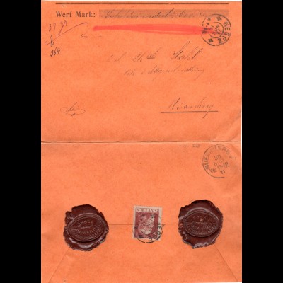 Bayern 1911, EF 50 Pfg. Type I rücks. auf Wert Brief v. HEGGE