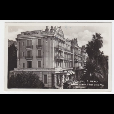 Italien, Liguria, San Remo, Grand Hotel Belle Vue, gebr. sw-AK. #2000