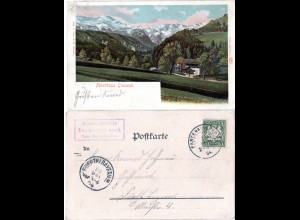 Bayern 1904, Posthilfstelle VORDERGRASECK Taxe Partenkirchen auf AK m. 5 Pf.