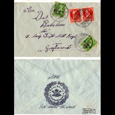 Bayern 1920, Brief m. Paar 15 Pf. in Mischfrankatur m. DR 2x5 Pf. Abschied 