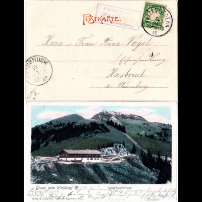 Bayern 1902, Posthilfstelle WALLBERG Taxe Rottach-Egern auf entspr. AK m. 5 Pf.
