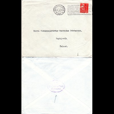 Dänemark 1934, 15 öre auf Brief v. Kopenhagen m. rs. Island Konsulats Cachet