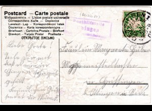 Bayern 1906, Posthilfstelle Ehingen Taxe Dettingen auf Karte m. 5 Pf.