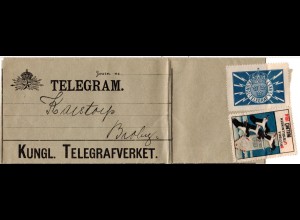 Schweden 1914, kpl. Telegramm m. Verschluss-Marke ab Kristianstad 