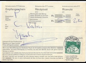 Schweiz 1977, 20 C. auf Postschein "Recepisse" v. Biel Bienne. #2483