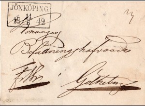 Schweden 1842, R2 JÖNKÖPING klar auf Brief n. Göteborg