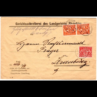 Bayern 1919, 10+2x30 Pf. Dienst auf Brief v. STRAUBING. Geprüft
