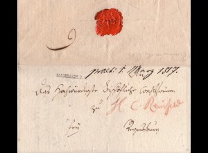 Bayern 1817, HAMBACH.R.4. klar auf gesiegeltem franco Brief n. Regensburg 
